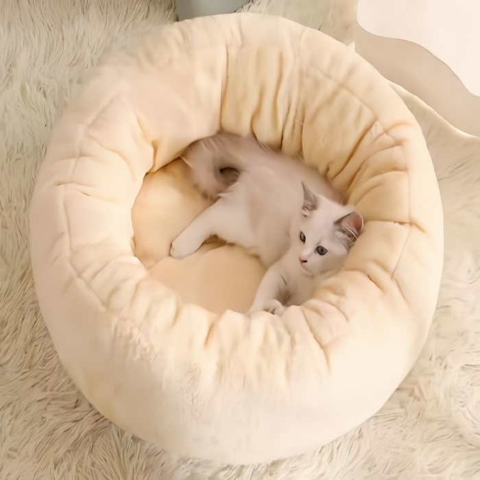Round egg-tart shape pet bed with pillow
