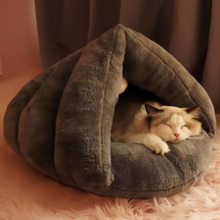 Anti-slip Bottom Waterproof Pet Bed Plush Slippers-Shaped Cat Cave Nest 