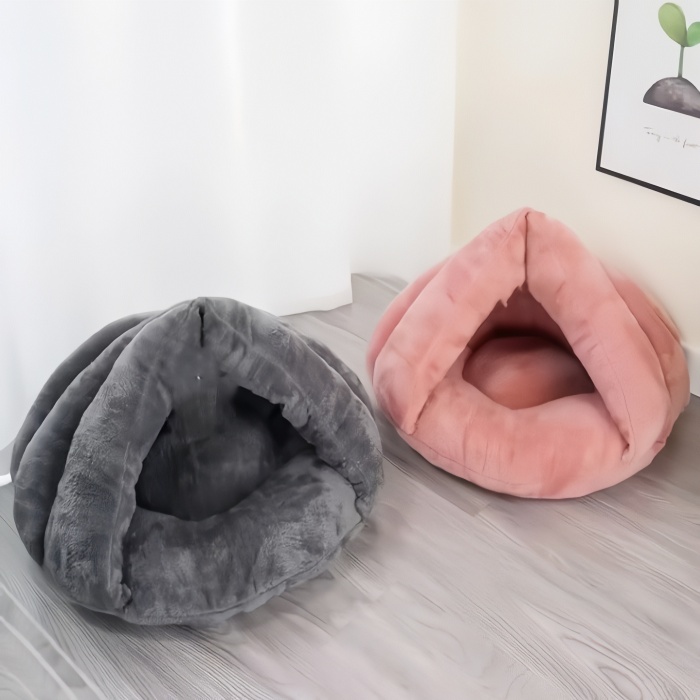 Anti-slip Bottom Waterproof Pet Bed Plush Slippers-Shaped Cat Cave Nest 