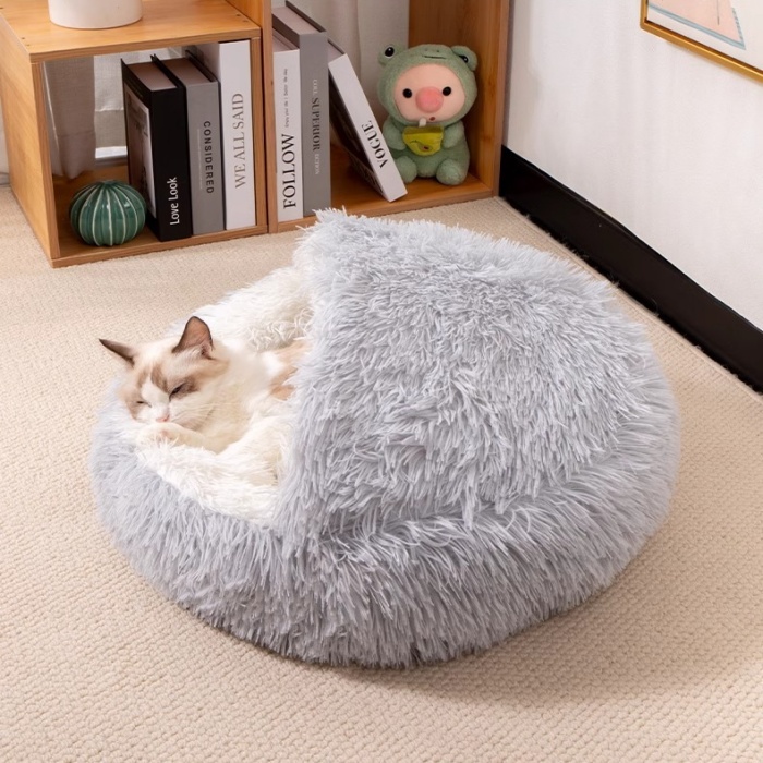 Warm Cat Plush Semi-enclosed Shell Pet Cat Bed House