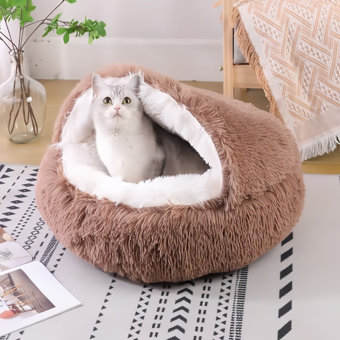 Warm Cat Plush Semi-enclosed Shell Pet Cat Bed House 