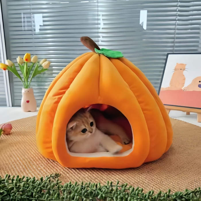 Cute Pumpkin Cat Bed Cat House Soft Cat Cave Bed For Small Peds 