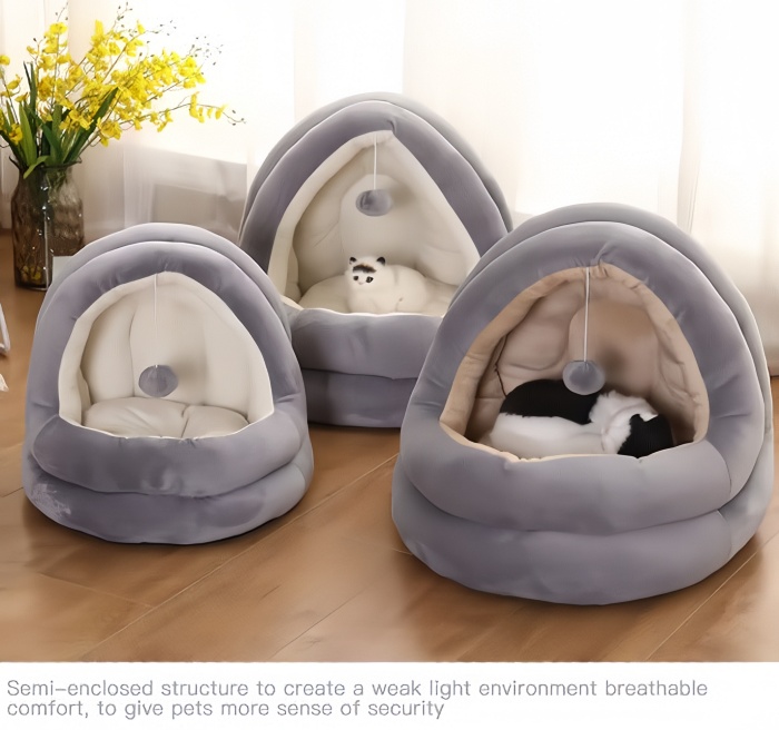 Warm Plush Soft Yurt PP Cotton Cat Folding House Bed 