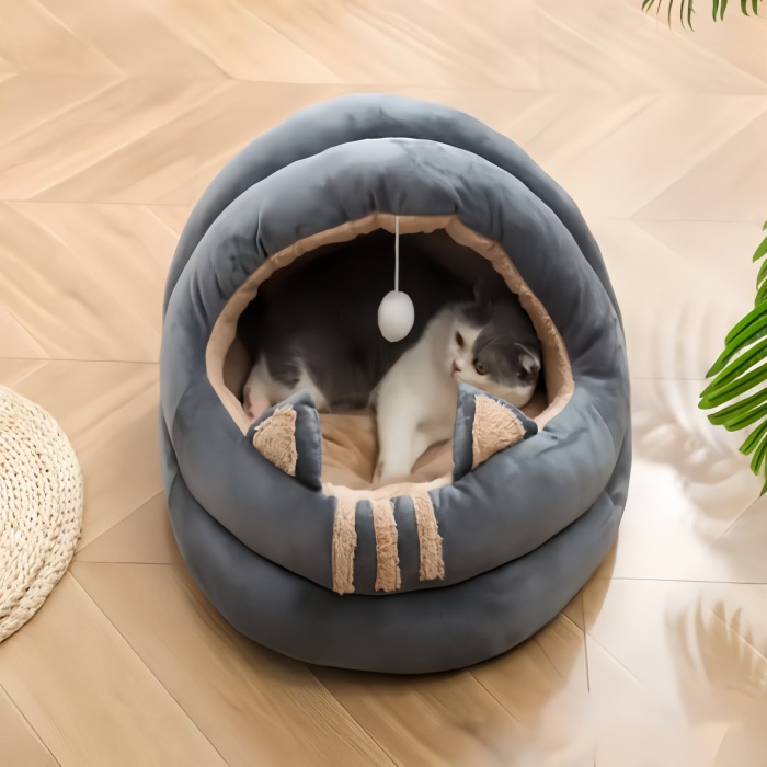 Plush Fabric Cat and Dog Sofa Nest Pet House Bed With Cushion 