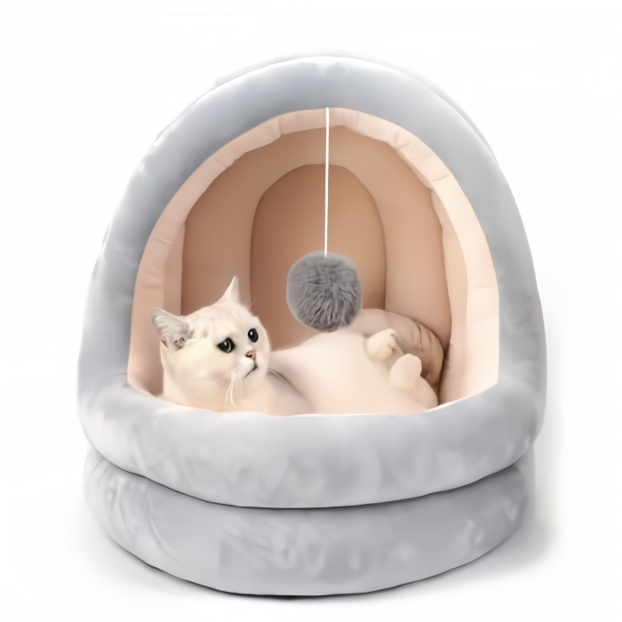 Warm Cat Bed House With Ball Toys Pet Bed for Cats And Dogs Pet Supplies 